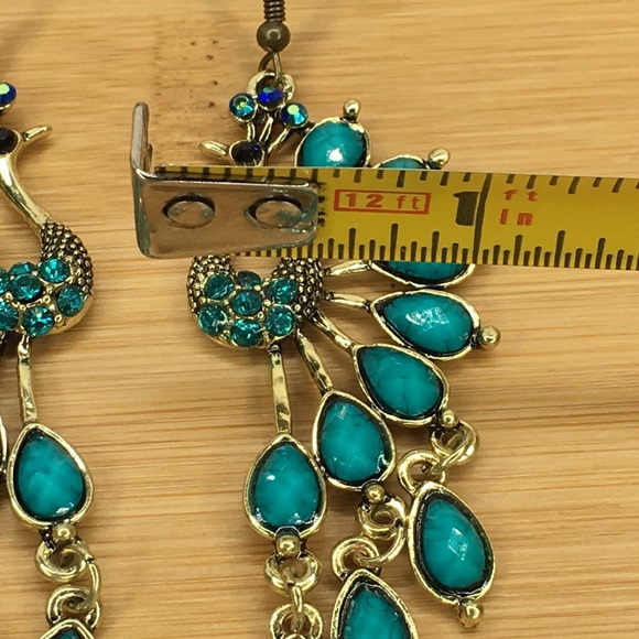 Teal Peacock Earrings - Picture 4 of 7